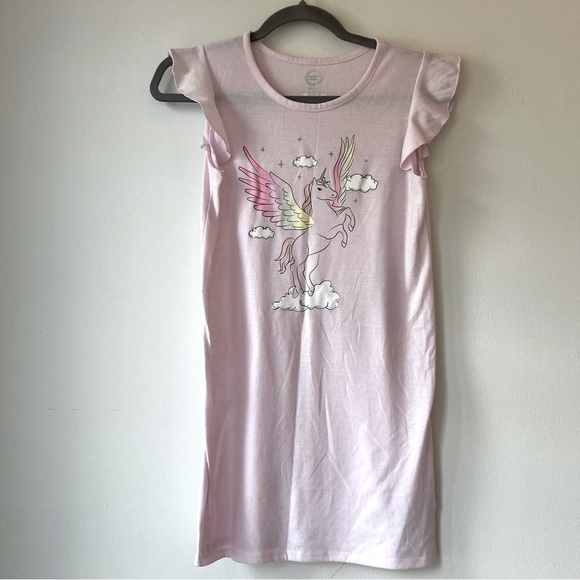 🌼 5/$25 Wonder Nation Girls Pink Unicorn Pegasus Nightgown Sleep Dress Size 7/8 - Picture 1 of 7